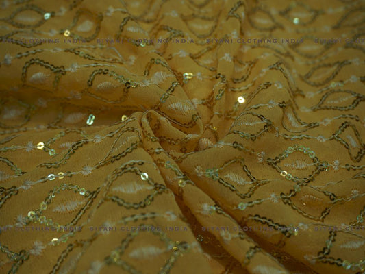 Siyani Yellow Abstract Sequins And Thread Embroidered Georgette Fabric