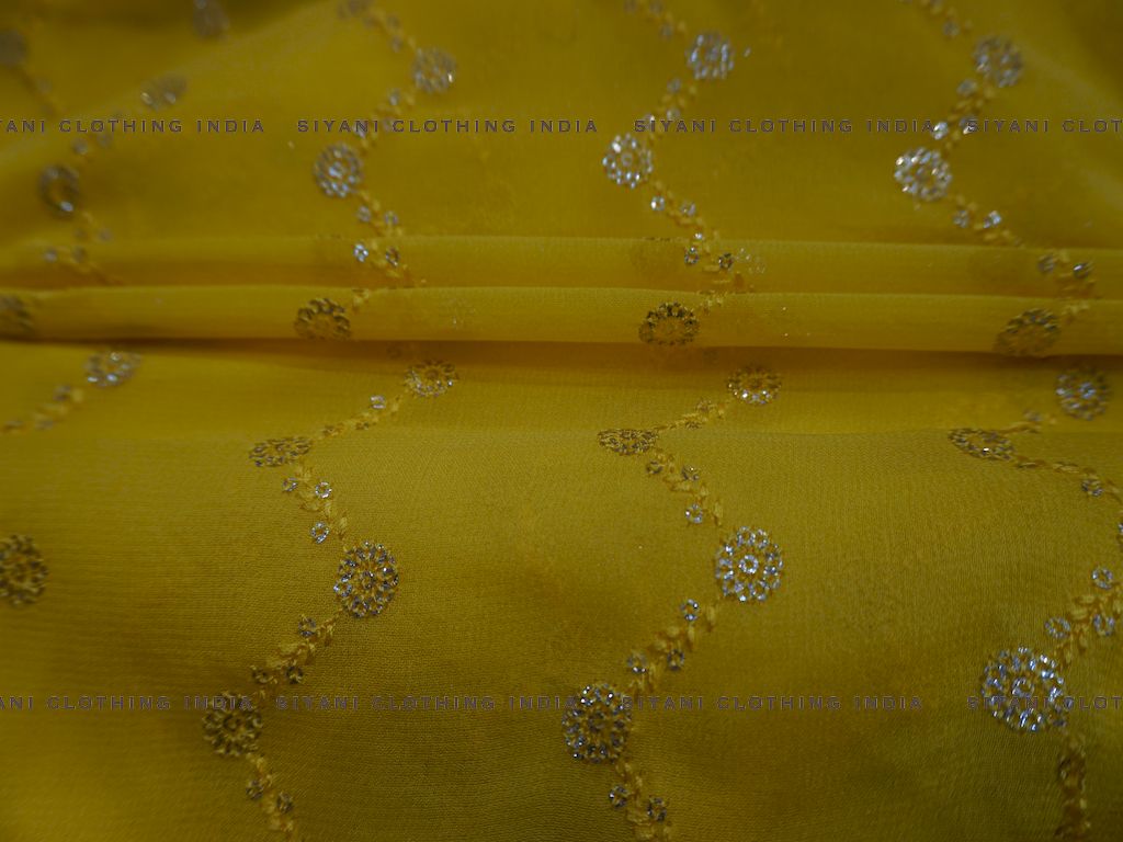 Yellow Zigzag Pattern Sequins And Thread Embroidered Georgette Fabric - Siyani Clothing India