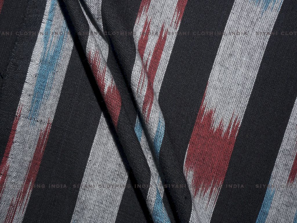 Black With Multicolor Pattern Cotton Ikkat Fabric - Siyani Clothing India