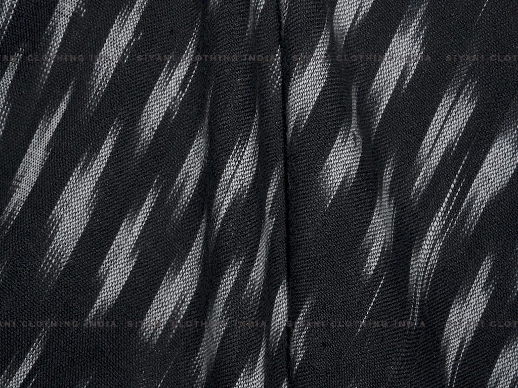 Black With White Pattern Cotton Ikkat Fabric - Siyani Clothing India