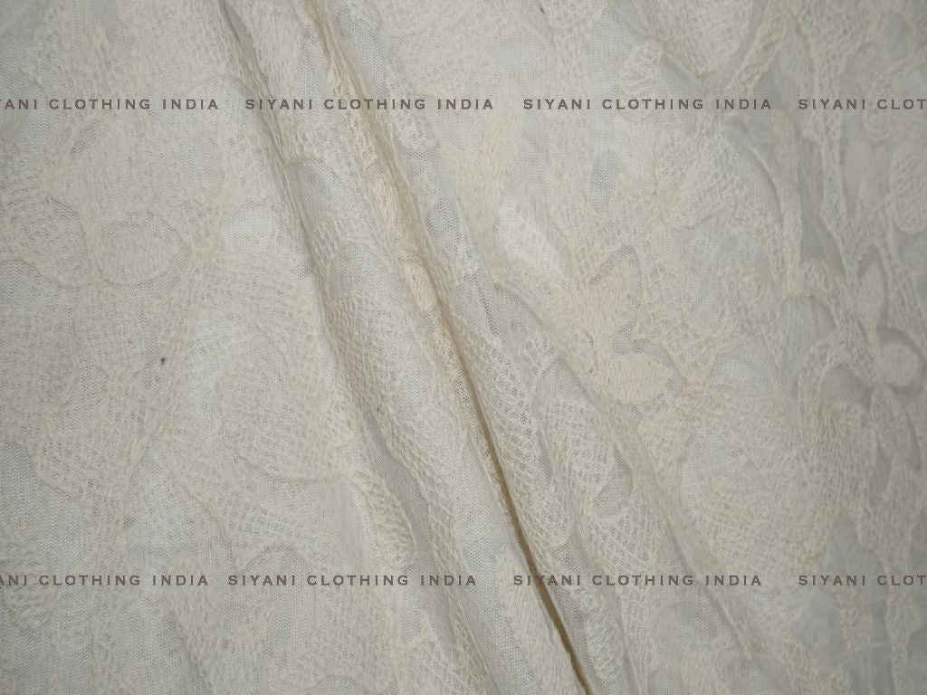 Off White Resham Embroidered Net Fabric - Siyani Clothing India
