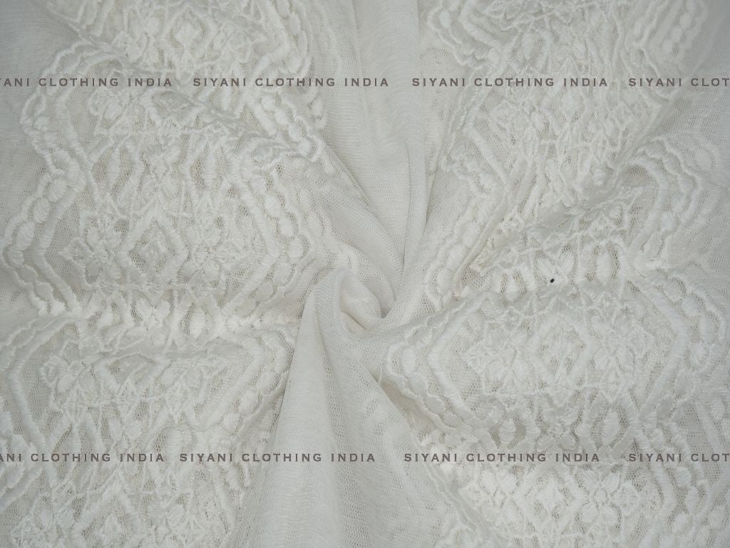 Siyani Dyeable White Panel Design Embroidered Net Fabric