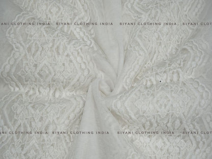 Siyani Dyeable White Panel Design Embroidered Net Fabric