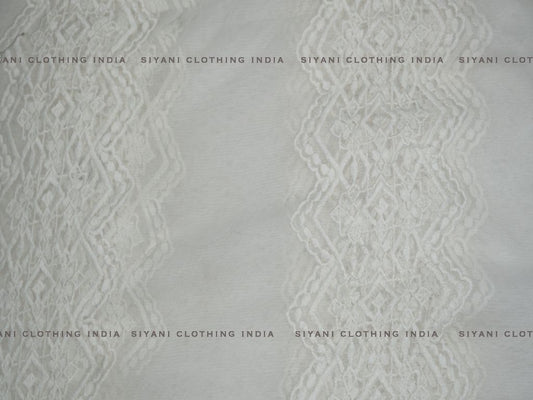 Dyeable White Panel Design Embroidered Net Fabric - Siyani Clothing India
