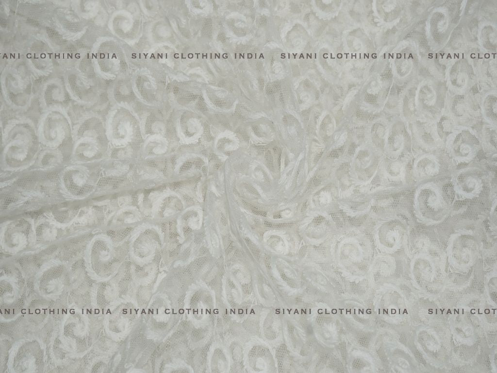 Siyani Dyeable White Rejli Embroidered Net Fabric