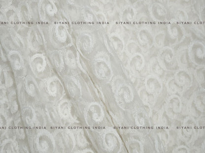 Dyeable White Rejli Embroidered Net Fabric - Siyani Clothing India