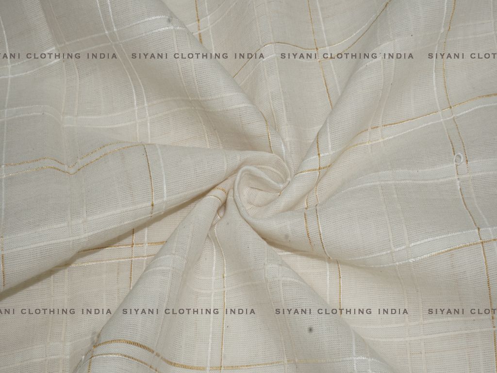 Siyani Off White Cotton Dobby Lurex Check Fabric