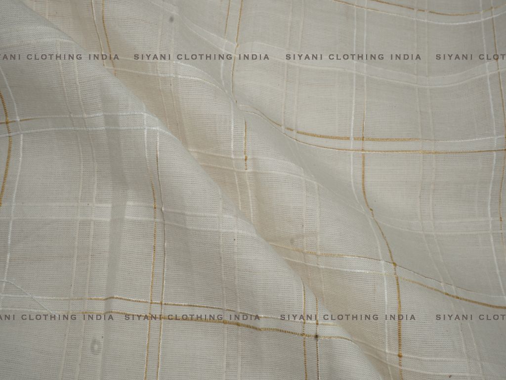 Off White Cotton Dobby Lurex Check Fabric - Siyani Clothing India
