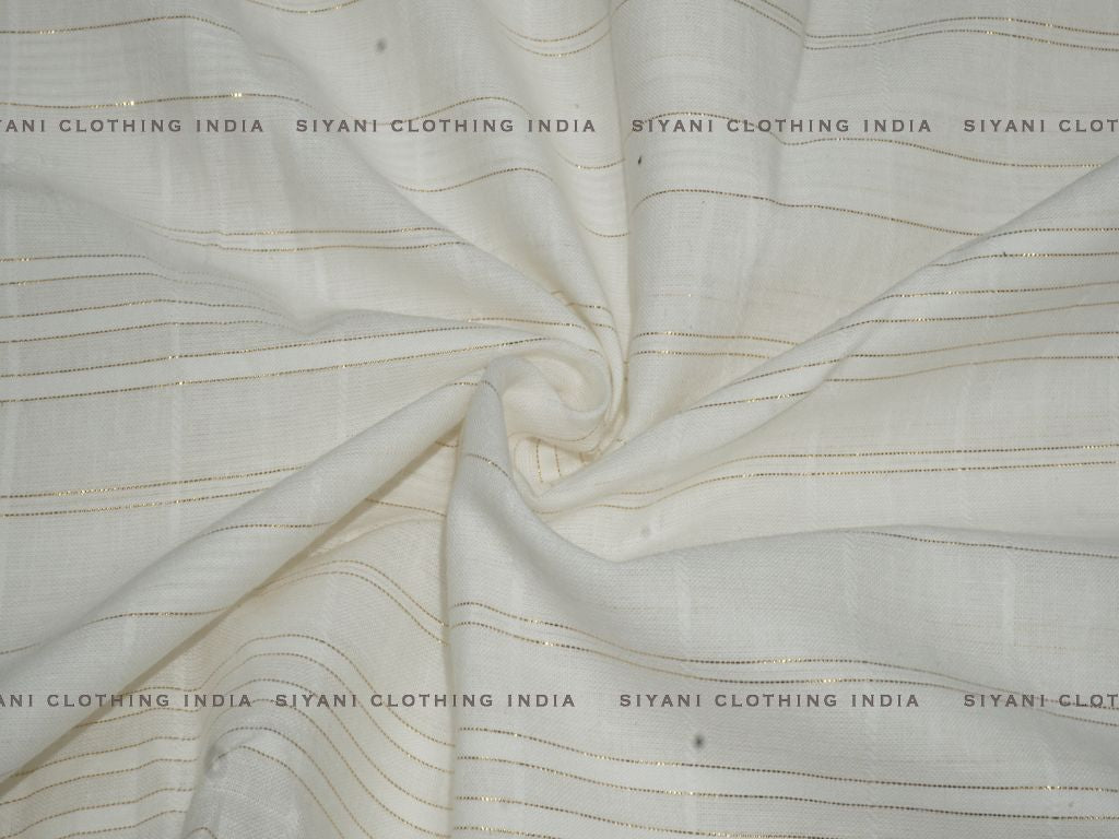 Siyani  White Cotton Dobby Lurex Multi Stripes Fabric