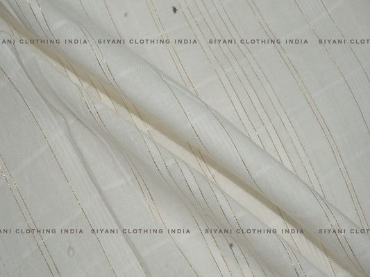 White Cotton Dobby Lurex Multi Stripes Fabric - Siyani Clothing India