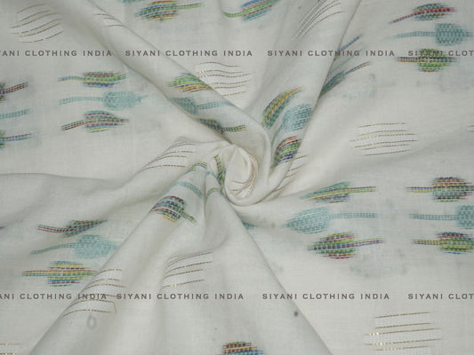 Siyani White Cotton Dobby Lurex Multithread Weave Fabric