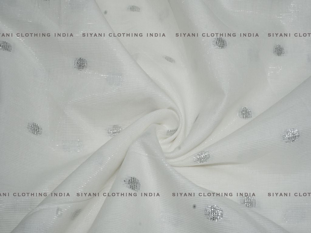 Siyani White Cotton Dobby Lurex Silver Boota Fabric