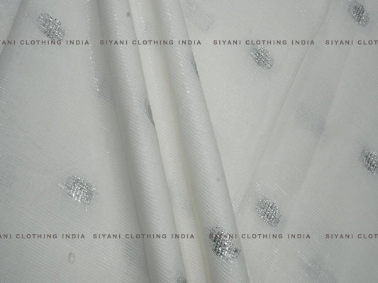 White Cotton Dobby Lurex Silver Boota Fabric - Siyani Clothing India