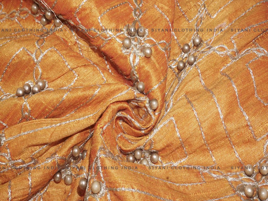 Siyani Orange Gota And Motifs Embroidered Silk Fabric