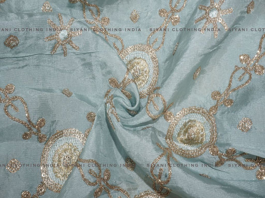 Siyani Sky Blue Gota Embroidered Silk Fabric