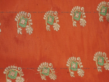 Dark Orange Gota Embroidered Silk Fabric - Siyani Clothing India