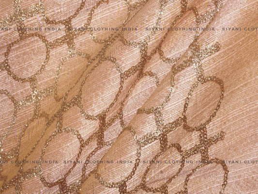 Peach Gota Embroidered Silk Fabric - Siyani Clothing India