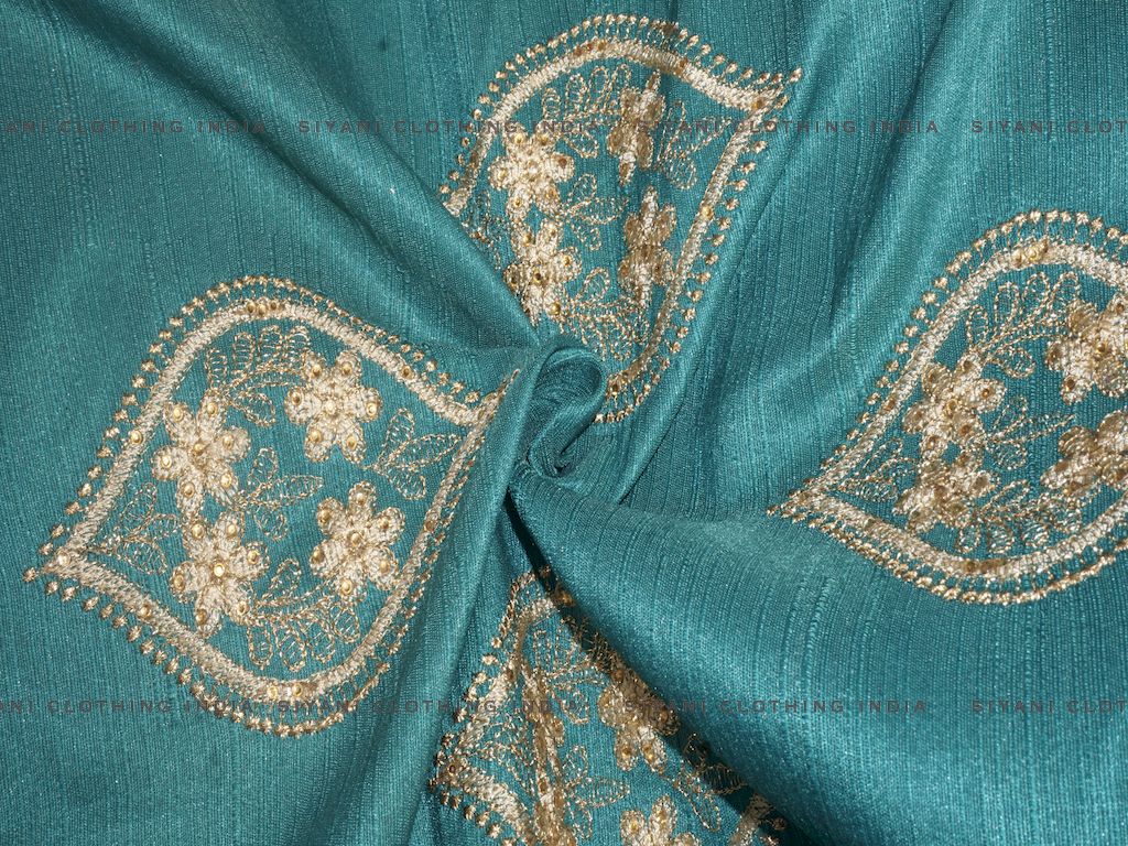 Siyani Dark Green Kalash Pattern Thread Embroidered Silk Fabric