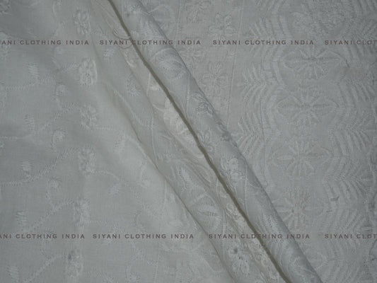 White Poly Cotton Chikankari Embroidered Fabric - Siyani Clothing India