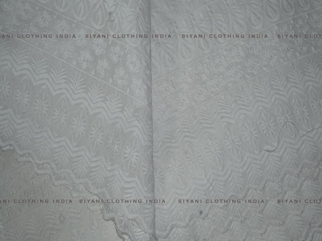 White Poly Cotton Chikankari Embroidered Fabric - Siyani Clothing India