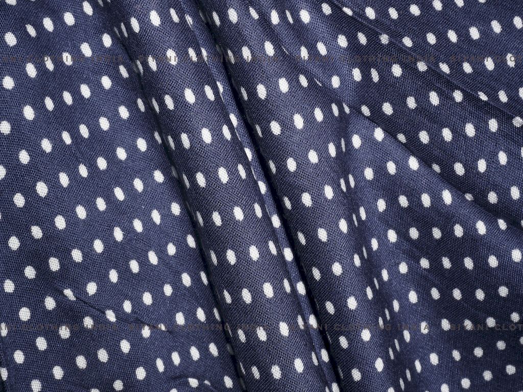 Navy Blue Polka Dots Printed Rayon Fabric - Siyani Clothing India