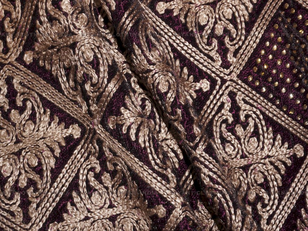 Wine Abstract Design Gota Embroidered Velvet Fabric - Siyani Clothing India