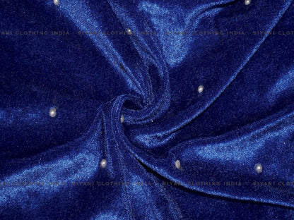 Siyani Blue Motifs Embroidered Velvet Fabric