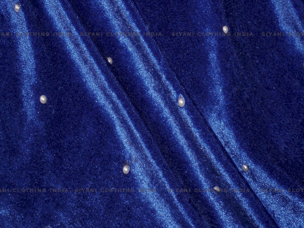 Blue Motifs Embroidered Velvet Fabric - Siyani Clothing India