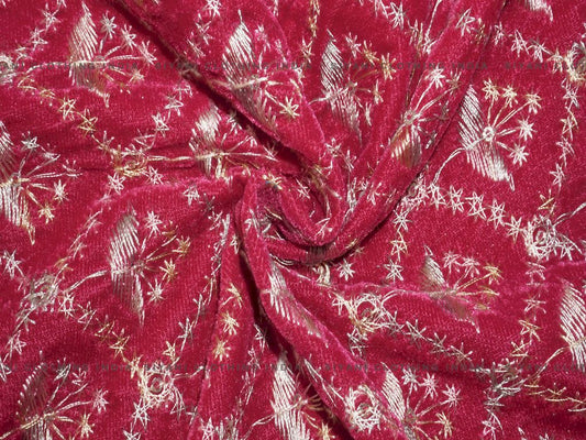 Siyani Red Thread Embroidered Velvet Fabric