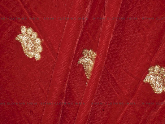 Red Gota Embroidered Velvet Fabric - Siyani Clothing India