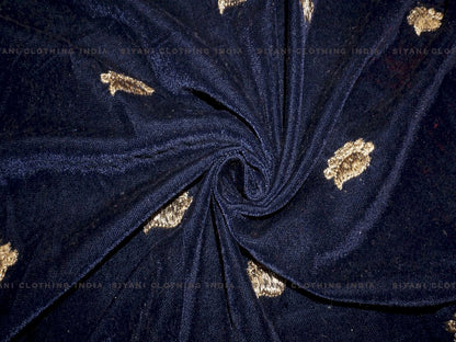 Siyani Blue Gota Embroidered Velvet Fabric