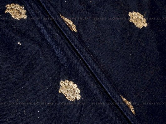 Blue Gota Embroidered Velvet Fabric - Siyani Clothing India