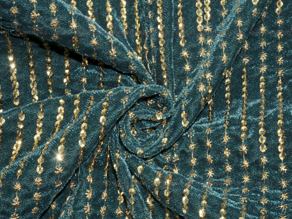 Siyani Dark Green Gota Embroidered Velvet Fabric