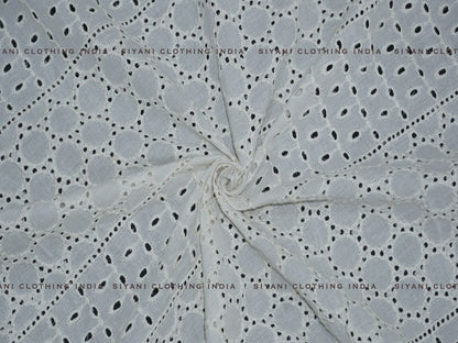 Kora Cotton Dyeable Cutwork Football Pattern Chikankari Embroidered Fabric - Siyani Clothing India