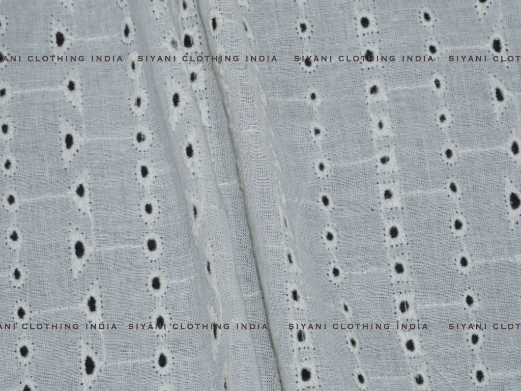 Kora Cotton Dyeable Cutwork Holes And Triangle Chikankari Embroidered Fabric - Siyani Clothing India