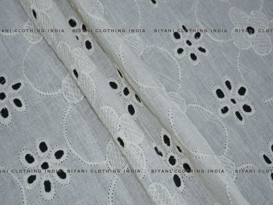 Kora Cotton Dyeable Cutwork Flowers And Thread Chikankari Embroidered Fabric - Siyani Clothing India