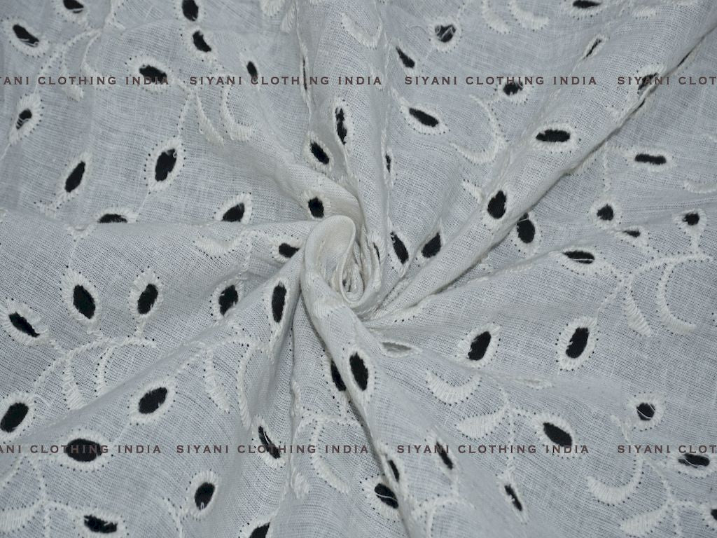 Kora Cotton Dyeable Cutwork Leaf Pattern Chikankari Embroidered Fabric - Siyani Clothing India
