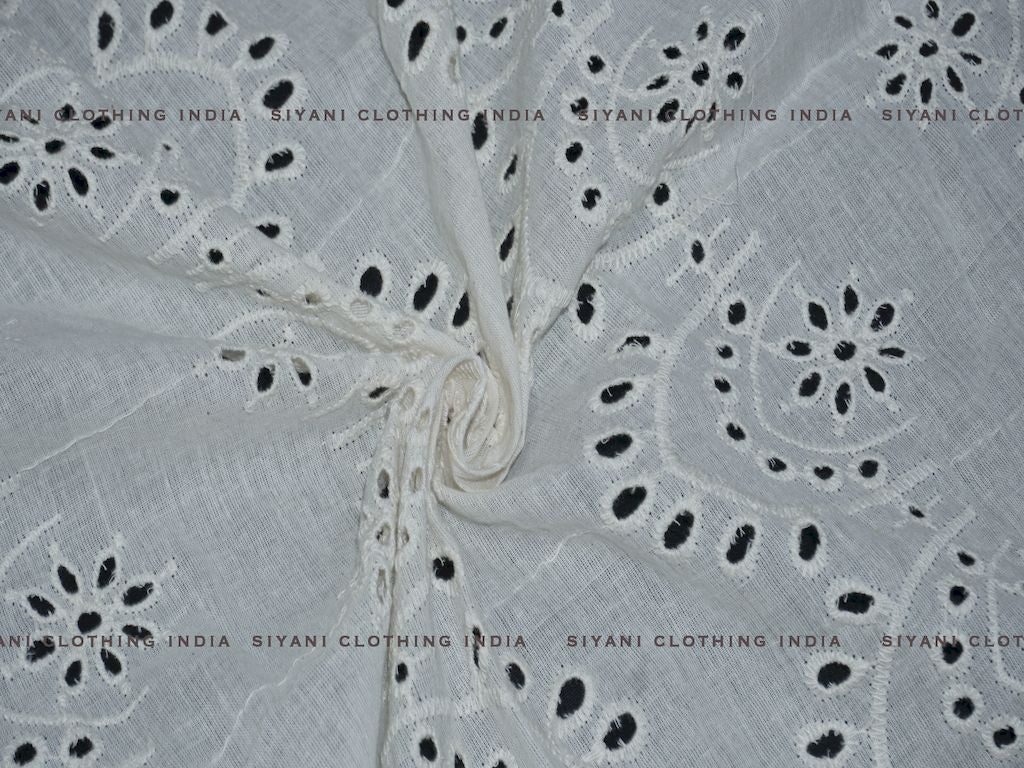 Siyani Kora Cotton Dyeable Cutwork Stemp Pattern Chikankari Embroidered Fabric