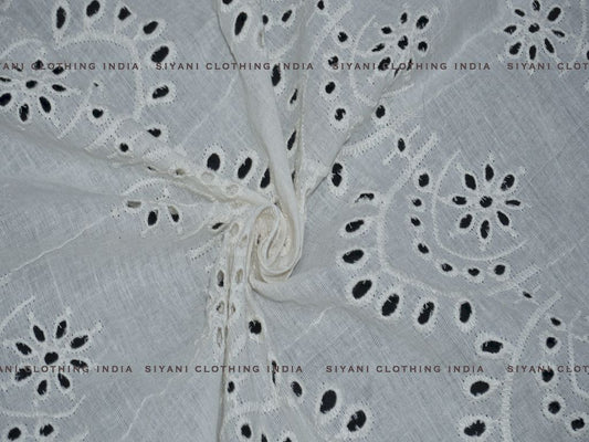 Siyani Kora Cotton Dyeable Cutwork Stemp Pattern Chikankari Embroidered Fabric