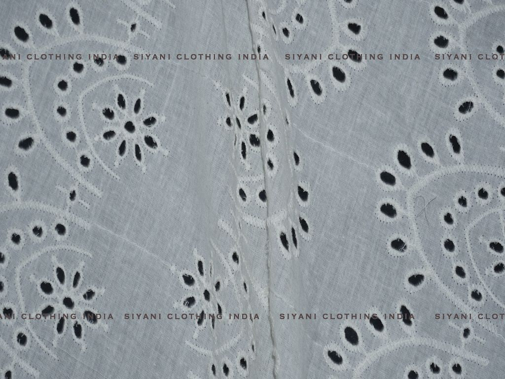 Kora Cotton Dyeable Cutwork Stemp Pattern Chikankari Embroidered Fabric - Siyani Clothing India
