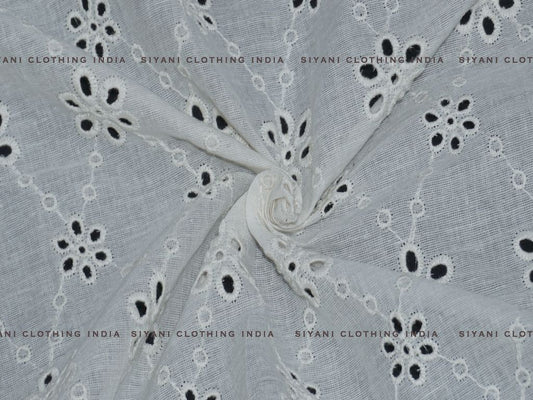 Siyani Kora Cotton Dyeable Cutwork Floral Chain Pattern Chikankari Embroidered Fabric