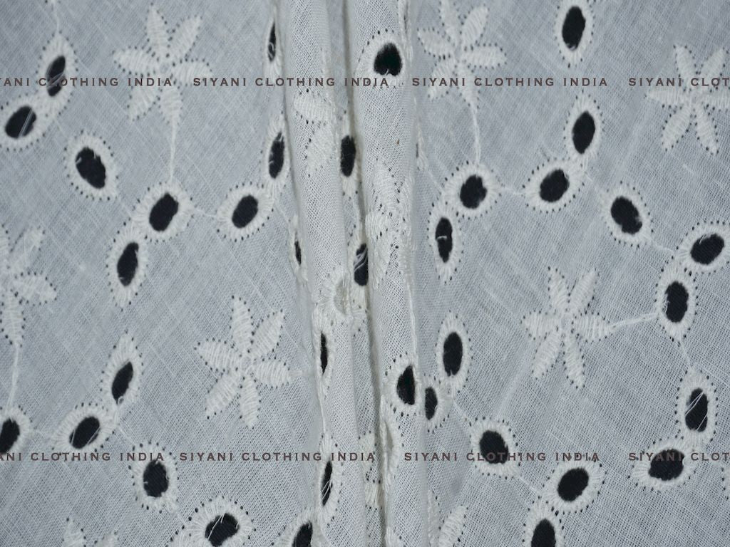 Kora Cotton Dyeable Cutwork Flower Bail Pattern Chikankari Embroidered Fabric - Siyani Clothing India