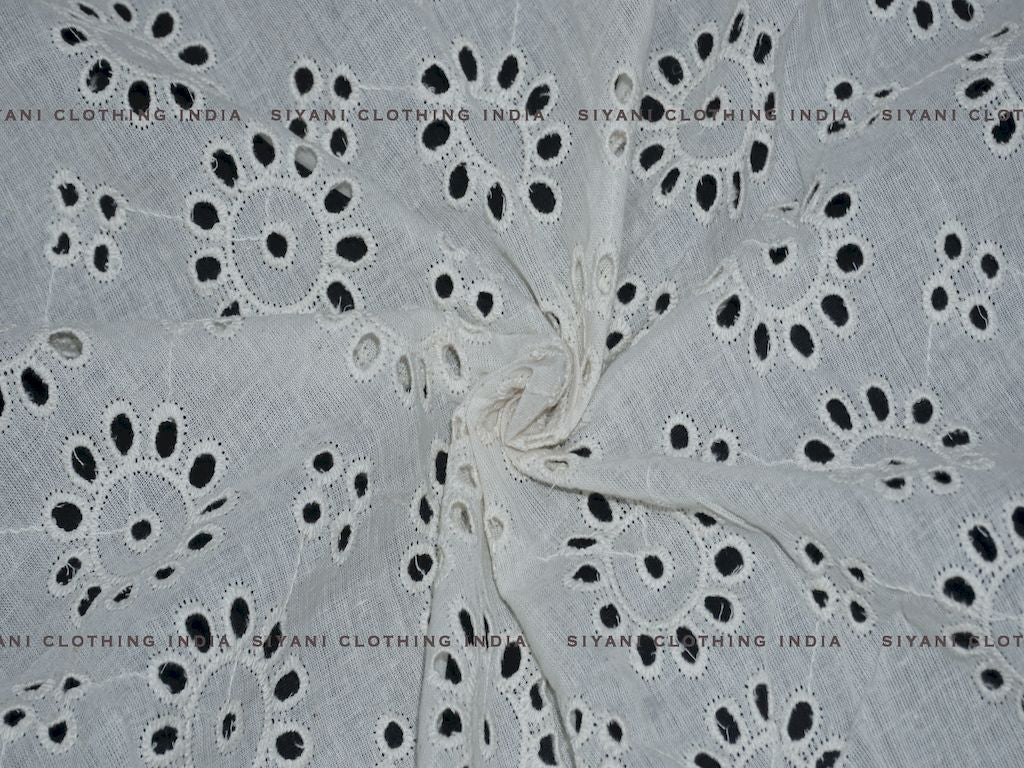 Siyani Kora Cotton Dyeable Chakra Pattern Chikankari Embroidered Fabric