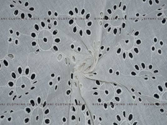 Siyani Kora Cotton Dyeable Chakra Pattern Chikankari Embroidered Fabric