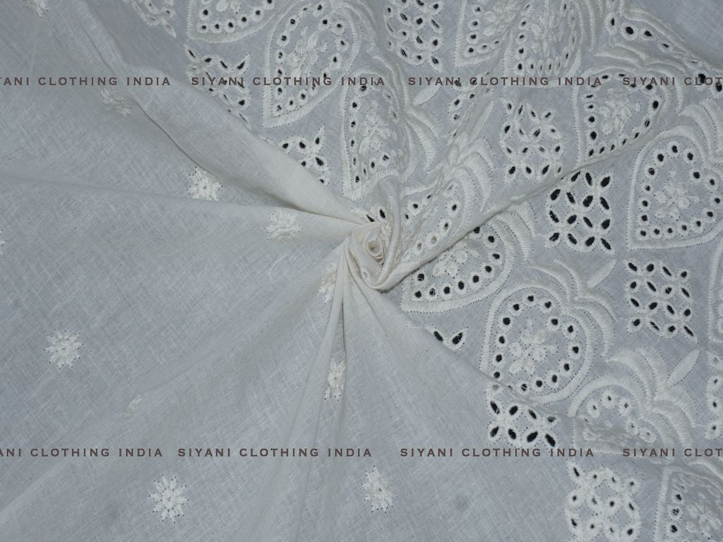 Siyani Kora Cotton Dyeable Border Pattern Chikankari Embroidered Fabric