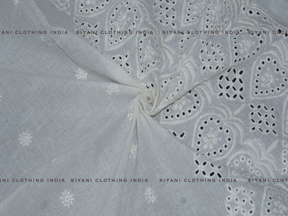 Siyani Kora Cotton Dyeable Border Pattern Chikankari Embroidered Fabric