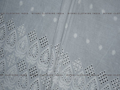 Kora Cotton Dyeable Border Pattern Chikankari Embroidered Fabric - Siyani Clothing India