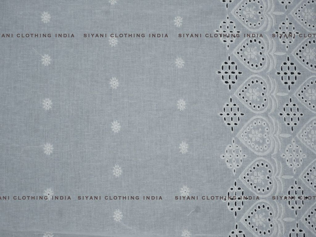 Kora Cotton Dyeable Border Pattern Chikankari Embroidered Fabric - Siyani Clothing India
