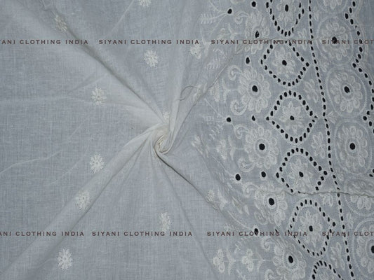 Siyani Kora Cotton Dyeable Floral Border Pattern Chikankari Embroidered Fabric