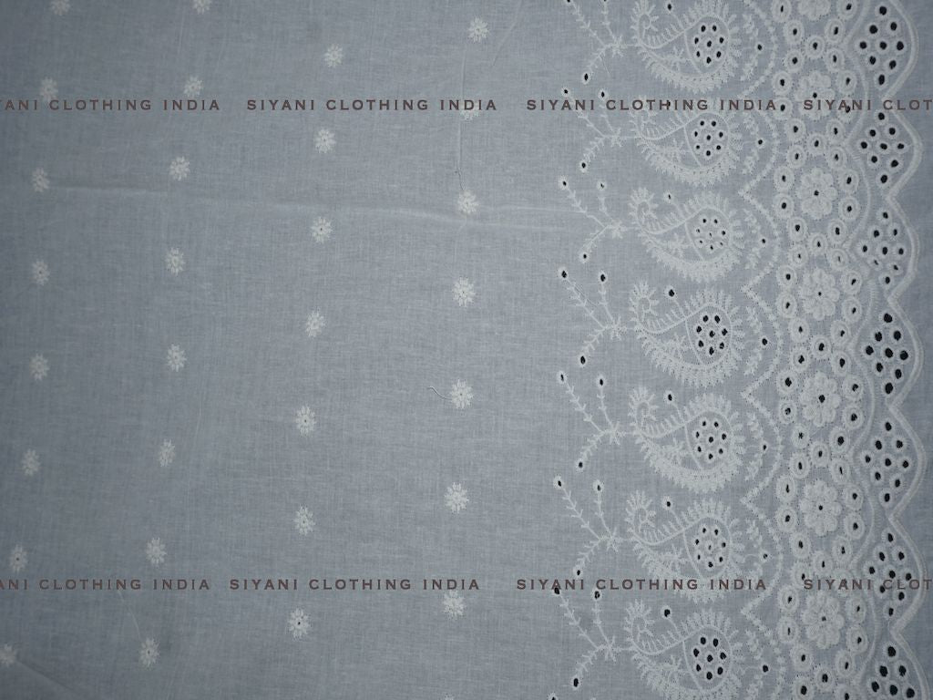 Kora Cotton Dyeable Kalash Border Pattern Chikankari Embroidered Fabric - Siyani Clothing India